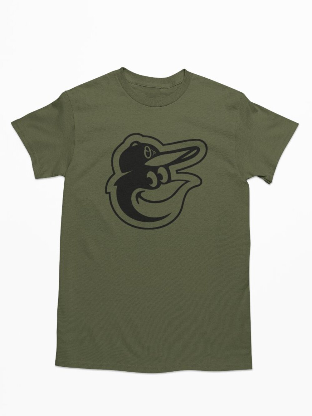 NEW Baltimore Orioles Bird Mascot Head Logo T-Shirt MILITARY ARMY GREEN